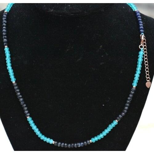 Natural 2x4mm Faceted Aquamarine Black Onyx Rondelle Gemstone Beads Necklace 18
