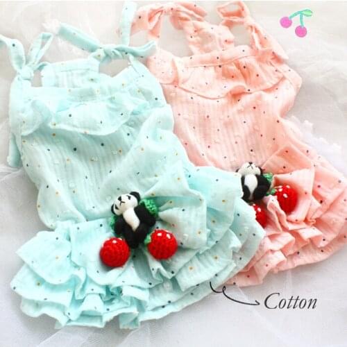 Free Shipping Dog Clothes Dog Dress Dot Panda Strawberry Cotton Linen Summer Breathe Freely Nice And Cool Comfortable Pet Yorkie