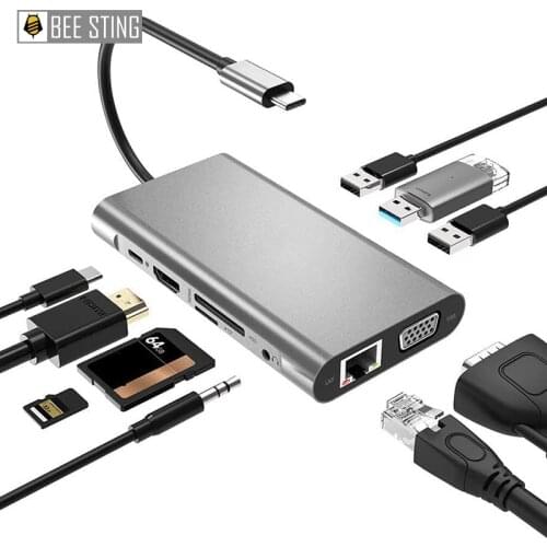 Type-C to HDMI 4K adapter USB Type-C hub RJ45 SD TF USB-C 3.0 Typec 3.5mm jack audio and video, suitable for MacBook Pro