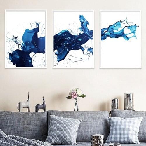 Posters And Prints Wall Art Canvas Painting Wall Pictures For Living Room Nordic Blue ink Cuadros Decor