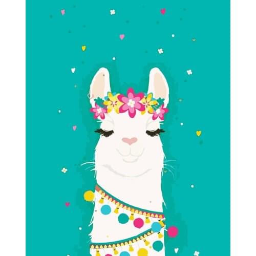 ROYALDREAM Cartoon Alpaca Abstract Painting Diy Digital Painting By Numbers Modern Wall Art Picture For Home Wall Artwork