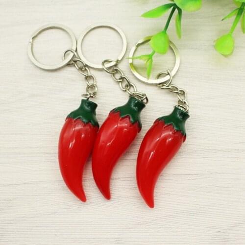 Resin Cute Red Pepper Simulation Key Chains Key Rings Bag Accessories Gift For Friends 10pcs/lot