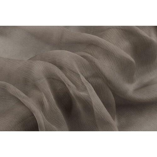 Howmay 100% pure silk fabric crinkle georgette 5m/m 135cm 51" khaki 132# lightweight soft tulle for scarf or dress
