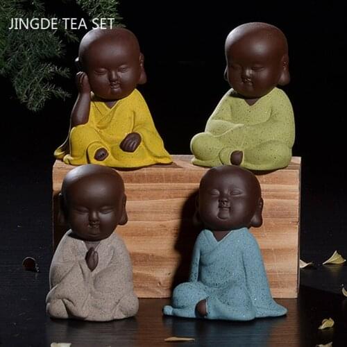 Traditional Purple Clay Tea Pet Small Monk Model Statue Ornament Tea Ceremony Accessories Home Flower Pot Decoration Crafts