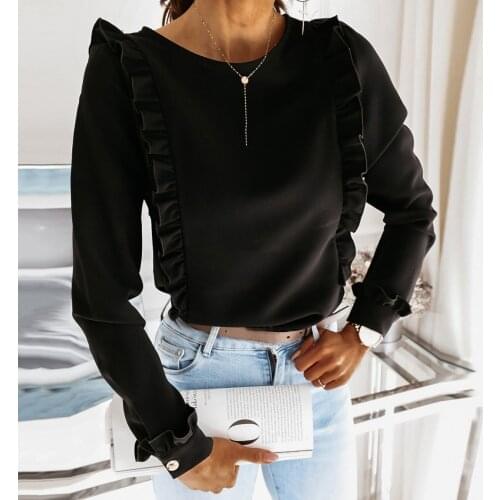 Women Chiffon Blouse V-neck Long-sleeved Pleated Button Back Pullover T Shirt Business Office Lady Blusas Corved Hem Tunic Top