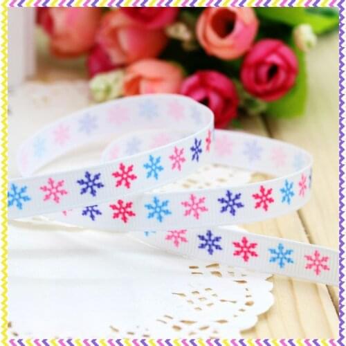 3/8'' Free shipping snowflake printed grosgrain ribbon headwear hair bow diy party decoration wholesale OEM 9mm B443