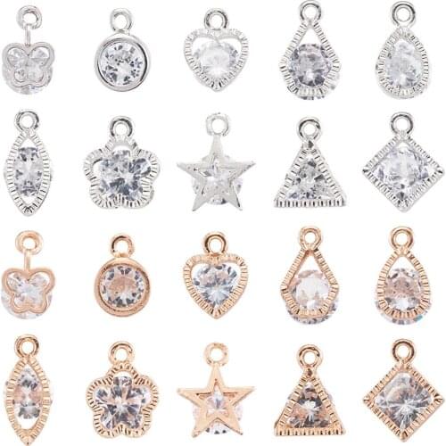1Box Alloy Crystal Charms Heart Drop Star Clear Shining Cubic Zirconia Pendants for Earrings Jewelry Making Handmade Mixed Shape