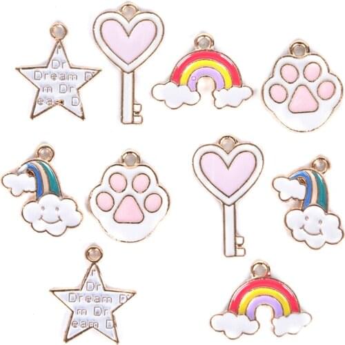 10pcs/pack Handmade Rainbow Clouds Enamel Charms Earring Pendant DIY Craft For Bracelet Jewelry Finding Metal