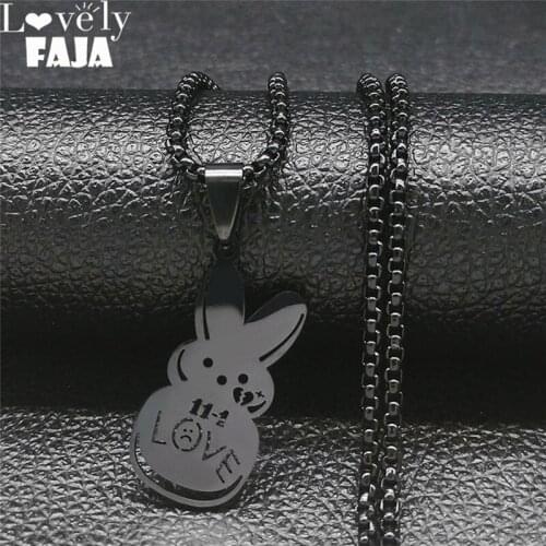 11.1 Love Rabbit Stainless Steel Chain Necklaces Women/Men Black Color Long Necklaces Jewelry collar acero inoxidable N4515S03
