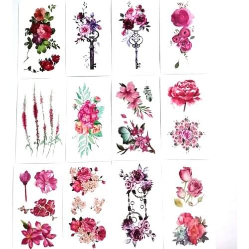 20pcs Sheets Colored Flower Tattoo Body Temporary Tattoo Arm Hand Leg Art Sticker Green Leaf DIY Random Pattern