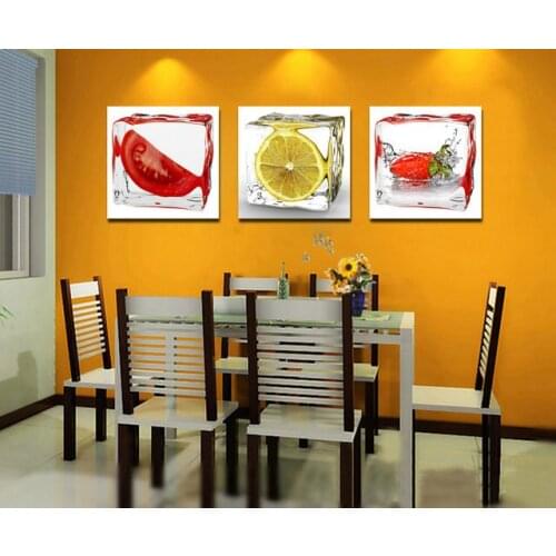 3 Pieces Kitchen Art Tomatoes lemon strawberry Cuadros Painting Canvas Wall Art Picture Home Decoration Picture for Dinning Room