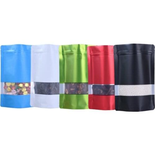 50pcs/lot Stand up Matt Aluminum Foil Window Ziplock Bag Doypack Coffee Powder Package Bag Frosted Window Gift Pouch