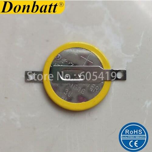 CR1616 button battery with 2pins /tabs, Horizontal flat mount with insulation wrap (CR1616-1F2)