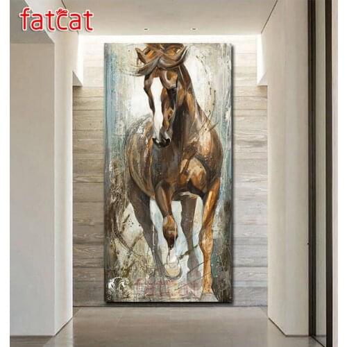FATCAT Large size Diy Diamond Painting Animal horse Full square round drill 5d Diamond Embroidery Mosaic Sale Home decor AE1233