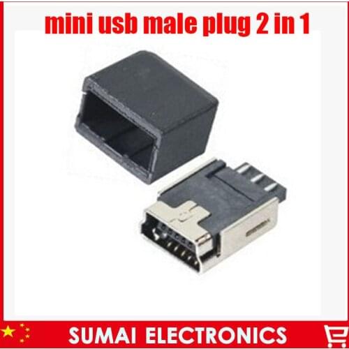 Free shipping 25sets 2 in 1 mini USB 5P female jack Socket jack+plastic shell black welding wire DIY