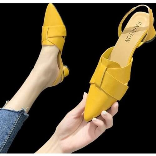 High Heel Sandal for Women Shoes Lady 2021 Large Size High-heeled Pointed Block New Girls Fashion Low Big Outside Leather Summer