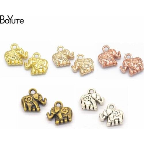 BoYuTe Wholesale (50 Pieces/Lot) Metal Alloy 12*12MM with 2MM Hole Elephant Charms for Jewelry Making Diy Accessories