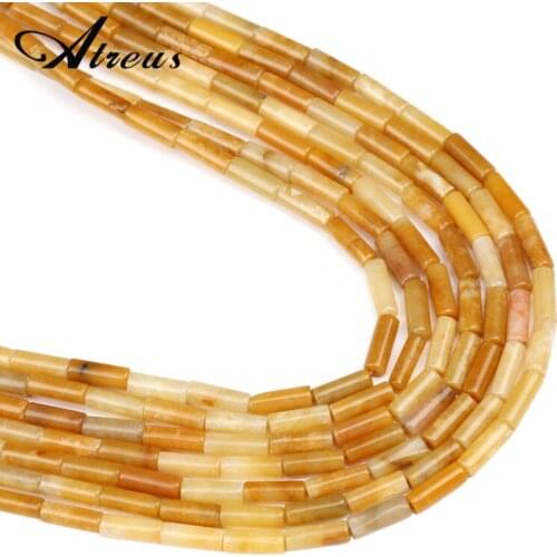 Atreus 5x15mm Natural Yellow Jades Stone Beads Cylindrical Long Strip Beads For Charms Jewelry Making DIY Accessories Wholesale