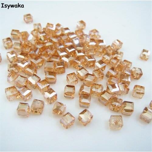 Isywaka 100pcs Cube 4mm Light Coffee AB Color Square Austria Crystal Beads Glass Beads Loose Spacer Bead for DIY Jewelry Making