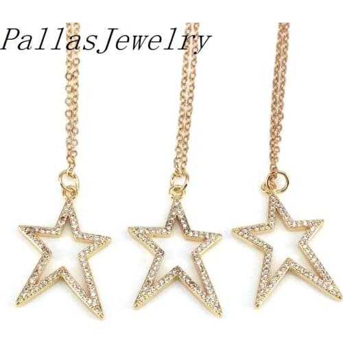 10Pcs Golden Chain Trendy Star Shape Pendants Women CZ Star Choker Necklace Crystal Jewelry