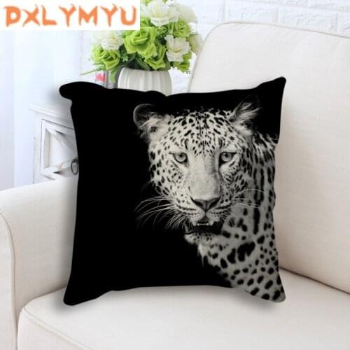 Giraffe Tiger Leopard Lion Elephant Painting Printed Decorative Throw Pillow Black Back Cushion for Sofa Kid Room Home Decor
