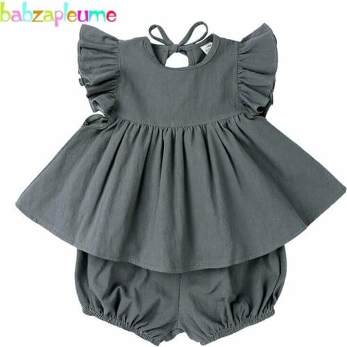 Children Summer Outfits Toddler Girls Clothes Korean Butterfly Sleeve Cotton Baby T-shirt+PP Shorts Kids Clothing Sets BC1134