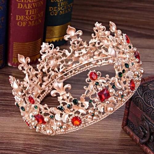 FORSEVEN Diadem Princess Tiaras Baroque Pearl Crystal Gold Color Crown Bridal Hair Accessories Wedding Rhinestone Tiaras Jewelry