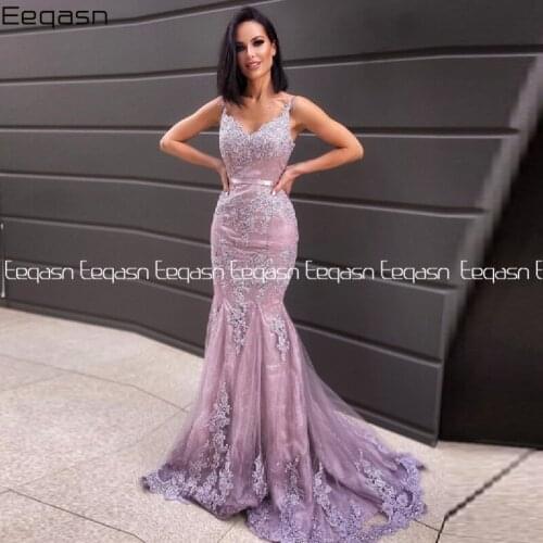 Eeqasn Prom Dresses 2021 Women Party Night Long Vestidos De Gala Lace Appliques Evening Dress Mermaid Sleeveless Robe De Soiree