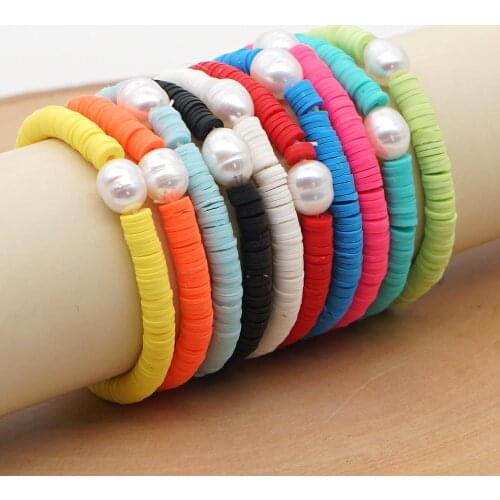 Go2Boho 2020 Fashion Women Bracelet Natural Pearl Polymer Clay Jewelry Vinyl Heishi Beads Bracelets Summer Beach Stretch Pulsera