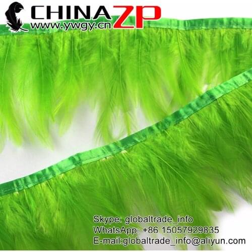 CHINAZP Factory Cheap Wholesale 2yards/lot Selected Top Quality Dyed Light Green Chicken Neck Hackle Feather Trim