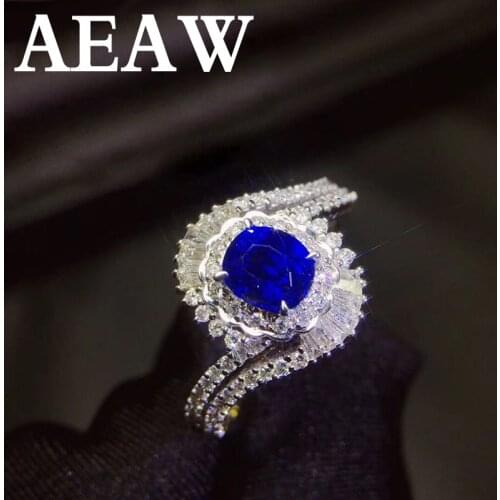 Genuine 0.5 ct AAA Natural Sapphire Ring 0.7ctw Real Diamond 14Kt White Gold Simple Design for Girl Birthday Wholesale Jewelry