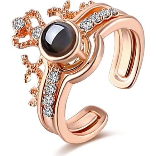 IFMIA I Love You Projection Open Rings Female 100 Languages Romantic Memory Wedding Ring Women Gift for Mothers Day New Jewelry