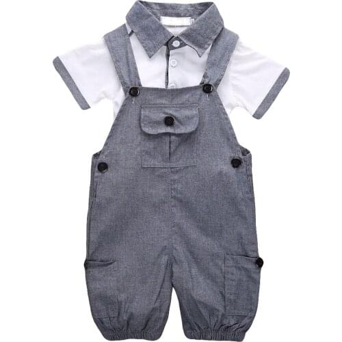 Newborn Baby Boys Clothes Set 2021 Summer Toddler Short Sleeve Lapel T-shirt + Suspender Pants Overalls Casual Boys Outfits