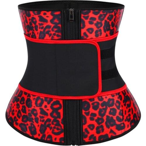 7 Steel Bone red Leopard Body Shaper Latex Waist Trainer Corset Underbust Slimming Waist Body Belt Girdle Firm Control Shapewear
