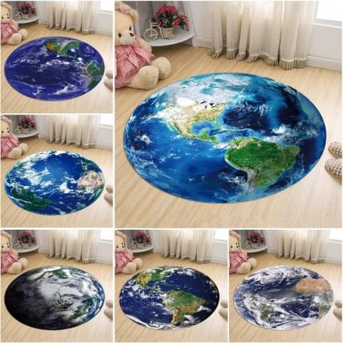 Round Carpet Rug Globe Earth Planet Landscape Non-Slip Gaming Mat Floor Mat Carpets For Living Room Bedroom Outdoor Rugs Tapete