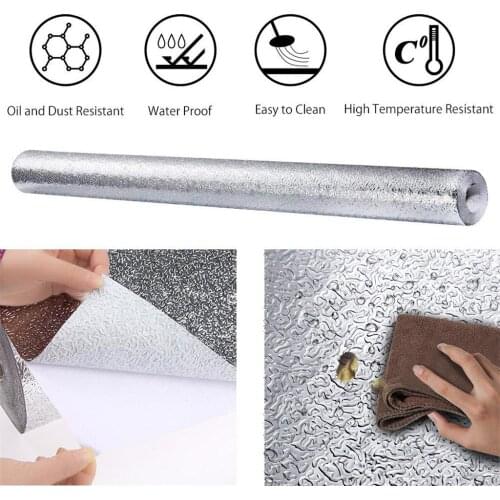 Kitchen Aluminum Oil Proof Waterproof Sticker Self-Adhesive Backsplash Heat Kitchen Wallpaper 40*100CM/40*200CM/40*300CM