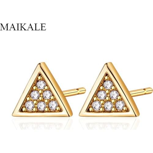 MAIKALE New Small Triangle Cubic Zirconia Stud Earrings Gold Silve Color Plated Copper Metal Earring for Women Exquisite Jewelry
