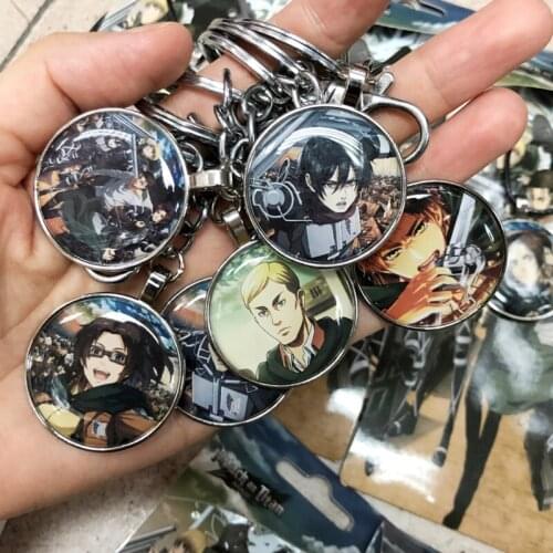 10style Anime Attack on Titan Eren Mikasa Erwin Levi Jean Sasha metal keyChain pendant Fashion Key ring for Men girl kids Gift