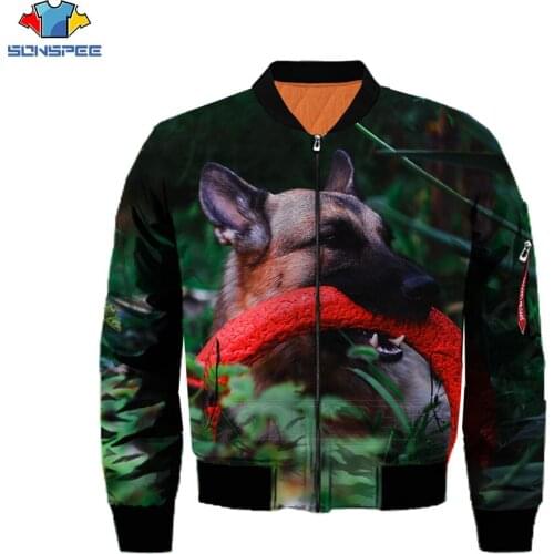 Cute German Shepherd Jackets 3D Print Autumn Winter Thicken Keep Warm Animal Dog Pattern Bomber Jacket Flight Jacket Casual Coat
