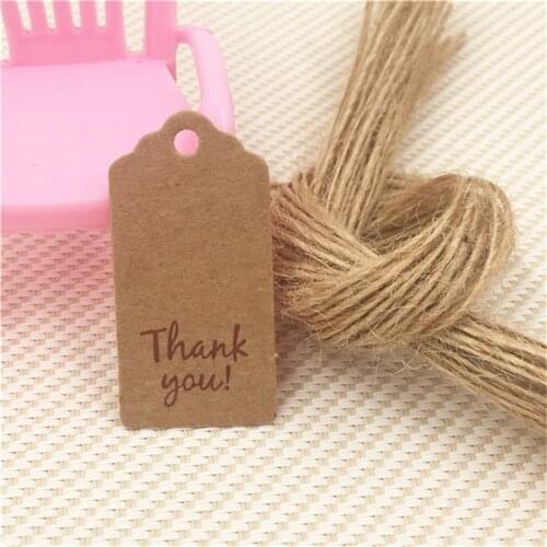 Mini Thank You Series Paper Hang Tags Heart Shape Hollow 4x2cm Bag Box Decoration Hang Label 100Pcs Paper Tags+100 Hemp Strings