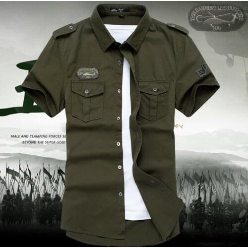 8520 New Summer Mens Work Shirts High Quality Cotton Slim Casual Solid Color Badge Multi-Pocket Square Collar Male Short Sleeve