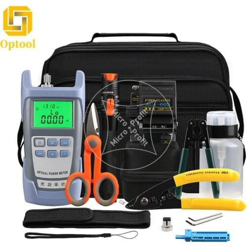 16pcs/set FTTH fiber tool kit with fiber cleaver -70-+10dBm optic power meter fibre optica 10km vfl with cleaver aua60s
