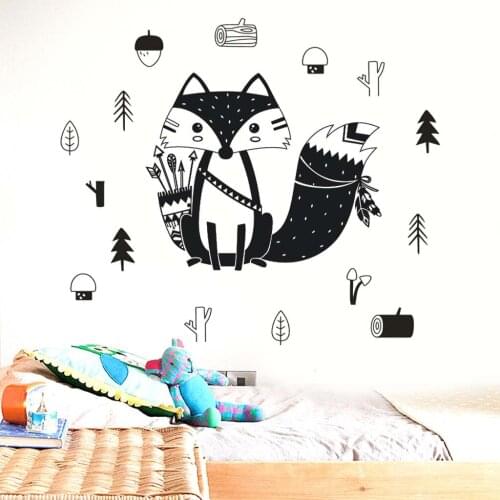 Nordic Style Small Animals Fox Pattern Sticker PVC Wall Stickers Living Room Decoration Wall Art Wallpaper Home Decor