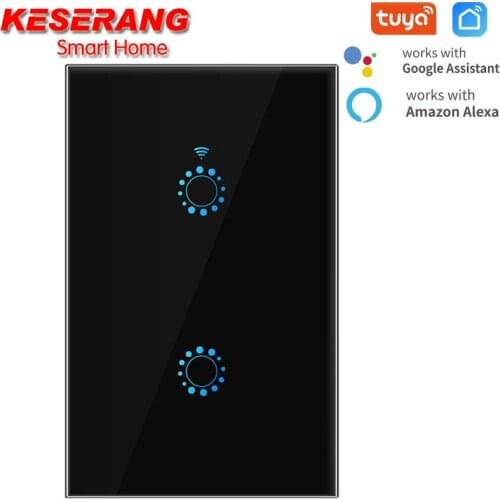 Tuya Smart US Wifi Wall Touch Switch,Wireless Smart WIFI Control Light Switch 2 Gang 1Way Glass Panel Touch-Sensor interruptor