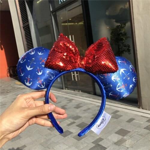 2020 New DISNEY Character Anchors Red Sequined Bow Minnie Ears Headband A Christmas Present For Children