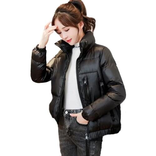 Novel Cotton Glossy Down Coat Women Loose Winter Warm Padded Parka Zipper Black Plus Size Winter Jacket Women