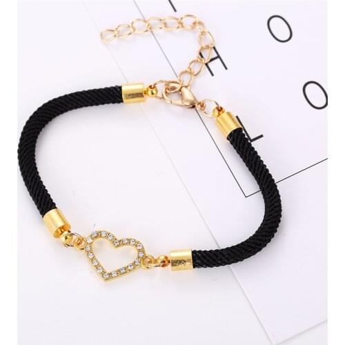 HTZZY New Fashion Women Bracelet Golden Crystal Heart Charm Bracelets High-grade Black Red Rope Chain Bracelet Gifts for Women