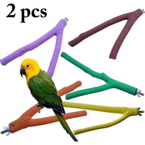 2019 New Arrivials 2pcs 20cm Pet Parrot Raw Wood Fork Tree Branch Stand Rack Toy Hamster Branch Perches For Bird Cage