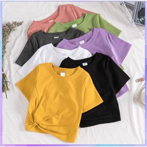 Solid Women T-shirts Womens Crop Tops Short-sleeved T-shirt Summer 2021 Irregular Tee Shirt Short Tshirt Female Clothing Shirts
