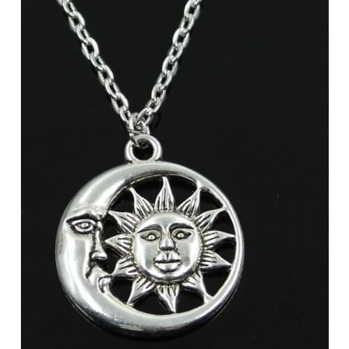 New Fashion Sun Moon Pendants Round Cross Chain Short Long Mens Womens Silver Color Necklace Jewelry Gift